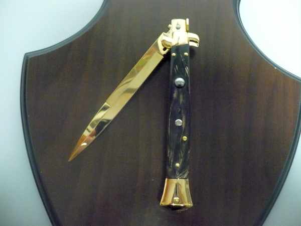 Frank Beltrame , italian stiletto placcato d'oro, pugnale - 28 cm , corno di bufalo, baionetta, modello FB 28/58B -3