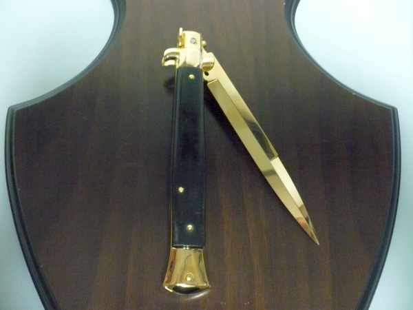 Frank Beltrame , italian stiletto placcato d'oro, pugnale - 28 cm , corno di bufalo, baionetta, modello FB 28/58B -3