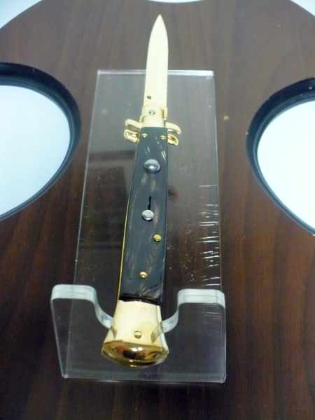 Frank Beltrame , italian stiletto placcato d'oro, pugnale - 28 cm , corno di bufalo, baionetta, modello FB 28/58B -3