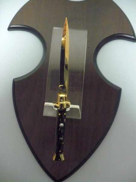 Frank Beltrame , italian stiletto placcato d'oro, pugnale - 28 cm , corno di bufalo, baionetta, modello FB 28/58B -3