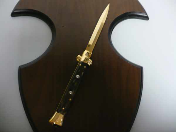 Frank Beltrame , italian stiletto placcato d'oro, pugnale - 28 cm , corno di bufalo, baionetta, modello FB 28/58B -3