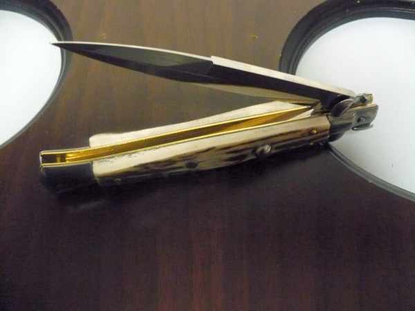 Coltello a scatto - pugnale -Frank Beltrame - italian stiletto 28 cm - corno di cervo / deer horn - FB 28/63B - 1