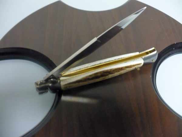 Coltello a scatto - pugnale -Frank Beltrame - italian stiletto 28 cm - lama baionetta- corno di cervo / deer horn - FB 28/63B - 2