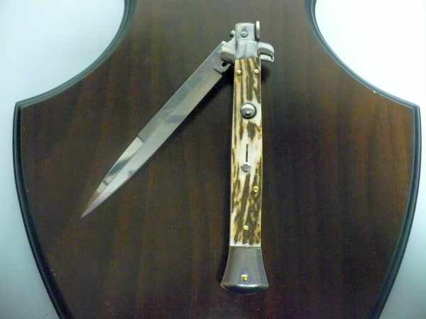 Coltello a scatto - pugnale -Frank Beltrame - italian stiletto 28 cm - corno di cervo / deer horn - FB 28/63B - 1