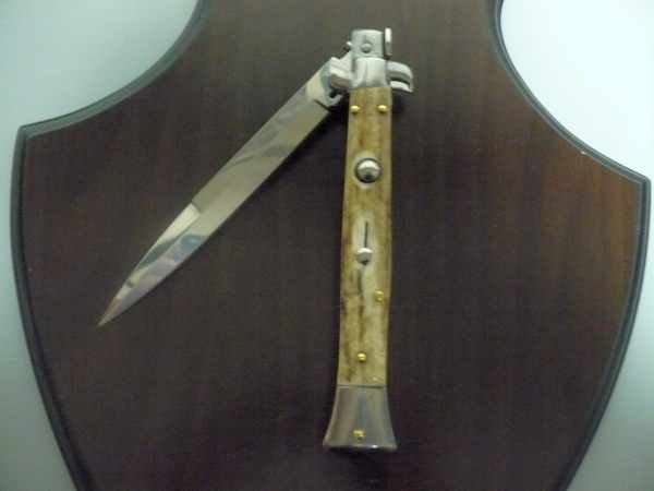 Coltello a scatto - pugnale -Frank Beltrame - italian stiletto 28 cm - lama baionetta- corno di cervo / deer horn - FB 28/63B - 2