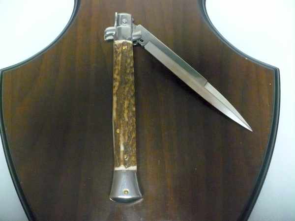 Coltello a scatto - pugnale -Frank Beltrame - italian stiletto 28 cm - corno di cervo / deer horn - FB 28/63B - 7