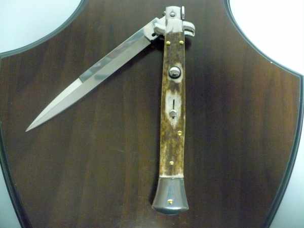 Coltello a scatto - pugnale -Frank Beltrame - italian stiletto 28 cm - corno di cervo / deer horn - FB 28/63B - 4