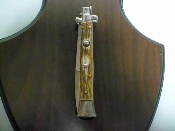 Coltello a scatto - pugnale -Frank Beltrame - italian stiletto 28 cm - corno di cervo / deer horn - FB 28/63B - 7