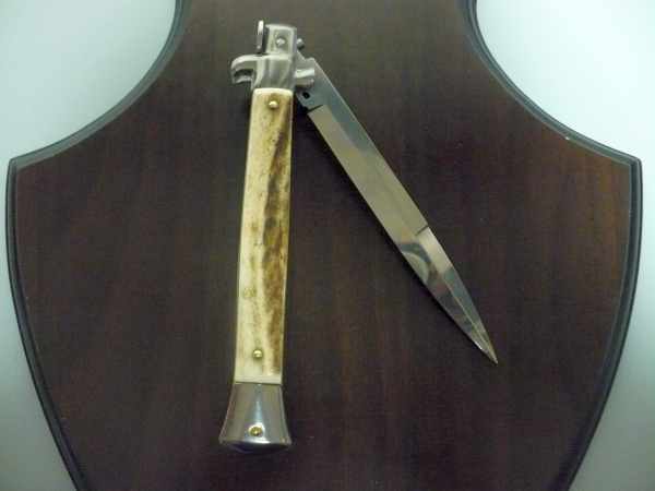 Coltello a scatto - pugnale -Frank Beltrame - italian stiletto 28 cm - lama baionetta- corno di cervo / deer horn - FB 28/63B - 2