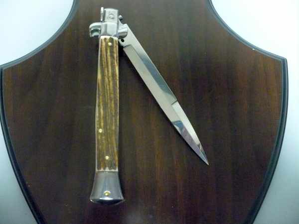 Coltello a scatto - pugnale -Frank Beltrame - italian stiletto 28 cm - corno di cervo / deer horn - FB 28/63B - 1