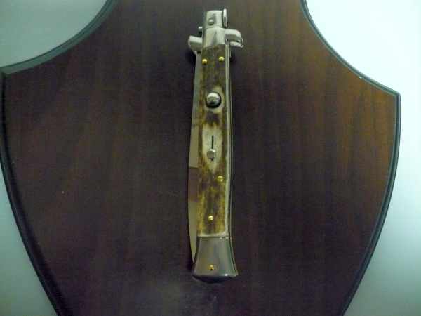 Coltello a scatto - pugnale -Frank Beltrame - italian stiletto 28 cm - corno di cervo / deer horn - FB 28/63B - 4