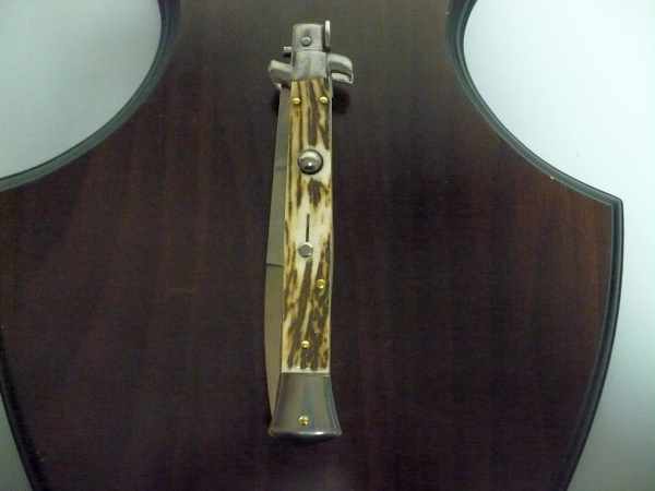 Coltello a scatto - pugnale -Frank Beltrame - italian stiletto 28 cm - corno di cervo / deer horn - FB 28/63B - 1