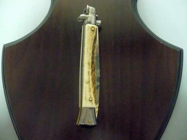 Coltello a scatto - pugnale -Frank Beltrame - italian stiletto 28 cm - lama baionetta- corno di cervo / deer horn - FB 28/63B - 2