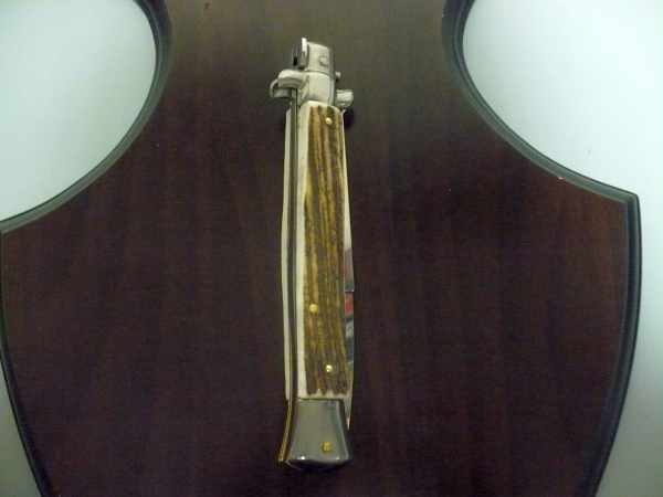 Coltello a scatto - pugnale -Frank Beltrame - italian stiletto 28 cm - corno di cervo / deer horn - FB 28/63B - 1