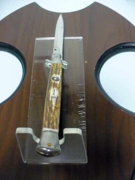 Coltello a scatto - pugnale -Frank Beltrame - italian stiletto 28 cm - corno di cervo / deer horn - FB 28/63B - 7