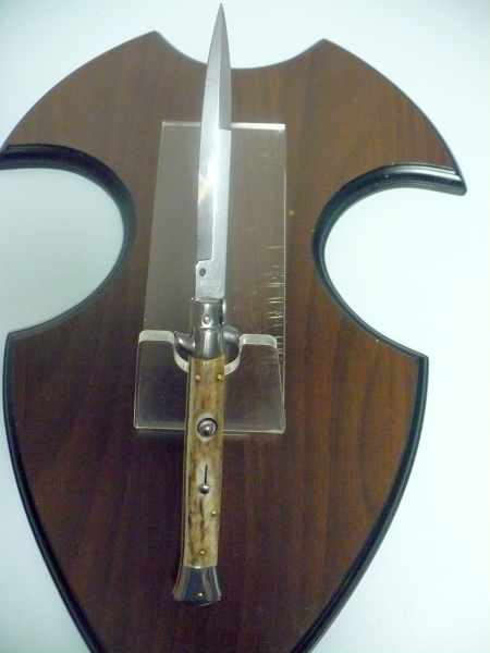 Coltello a scatto - pugnale -Frank Beltrame - italian stiletto 28 cm - lama baionetta- corno di cervo / deer horn - FB 28/63B - 2