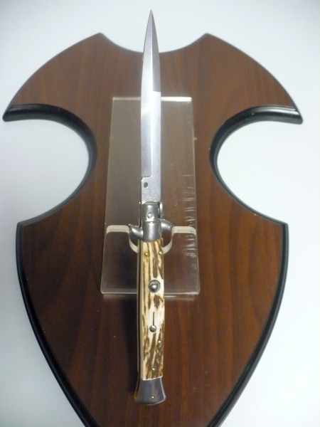 Coltello a scatto - pugnale -Frank Beltrame - italian stiletto 28 cm - corno di cervo / deer horn - FB 28/63B - 1