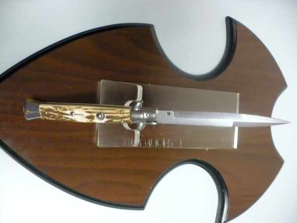 Coltello a scatto - pugnale -Frank Beltrame - italian stiletto 28 cm - corno di cervo / deer horn - FB 28/63B - 1