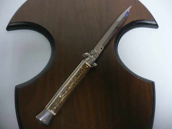 Coltello a scatto - pugnale -Frank Beltrame - italian stiletto 28 cm - corno di cervo / deer horn - FB 28/63B - 4