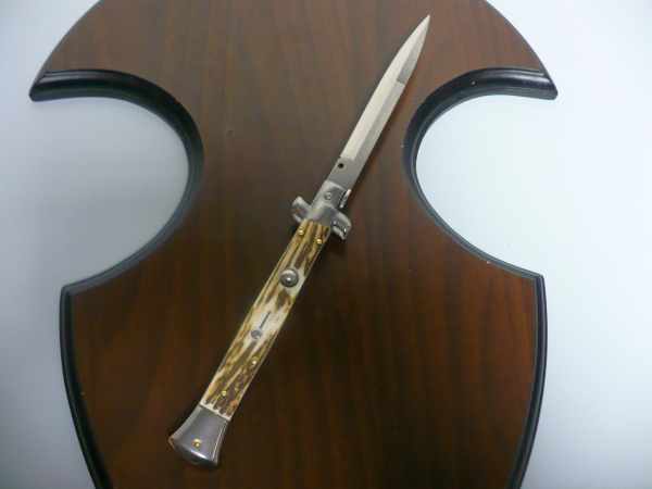 Coltello a scatto - pugnale -Frank Beltrame - italian stiletto 28 cm - corno di cervo / deer horn - FB 28/63B - 1