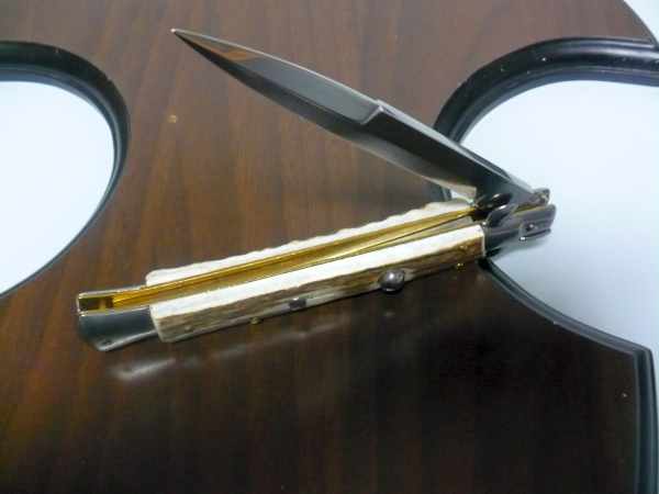 Coltello a scatto - pugnale -Frank Beltrame - italian stiletto 28 cm - corno di cervo / deer horn - FB 28/63B - 7