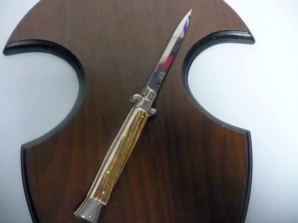 Coltello a scatto - pugnale -Frank Beltrame - italian stiletto 28 cm - corno di cervo / deer horn - FB 28/63B - 1
