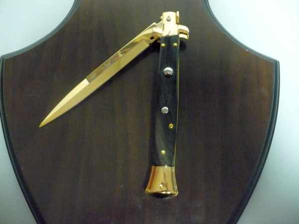 Frank Beltrame , italian stiletto placcato d'oro, pugnale - 28 cm , corno di bufalo, baionetta, modello FB 28/58B -1