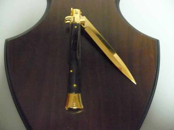 Frank Beltrame , italian stiletto placcato d'oro, pugnale - 28 cm , corno di bufalo, baionetta, modello FB 28/58B -1