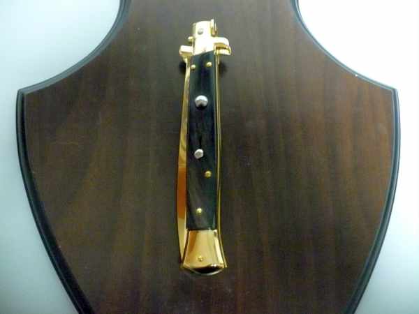 Frank Beltrame , italian stiletto placcato d'oro, pugnale - 28 cm , corno di bufalo, baionetta, modello FB 28/58B -1