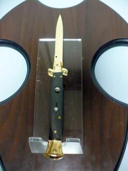 Frank Beltrame , italian stiletto placcato d'oro, pugnale - 28 cm , corno di bufalo, baionetta, modello FB 28/58B -1