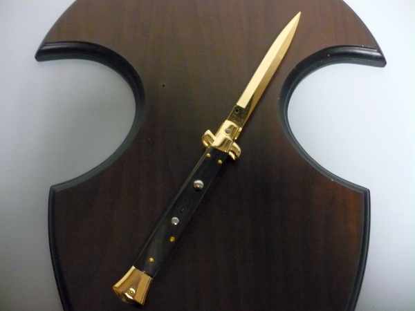 Frank Beltrame , italian stiletto placcato d'oro, pugnale - 28 cm , corno di bufalo, baionetta, modello FB 28/58B -1