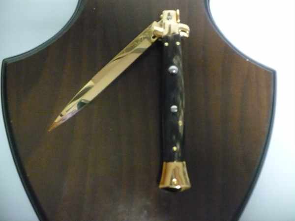 Frank Beltrame , italian stiletto placcato d'oro, pugnale - 28 cm , corno di bufalo, baionetta, modello FB 28/58B -1