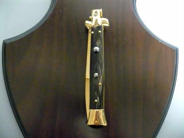 Frank Beltrame , italian stiletto placcato d'oro, pugnale - 28 cm , corno di bufalo, baionetta, modello FB 28/58B -1
