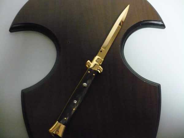 Frank Beltrame , italian stiletto placcato d'oro, pugnale - 28 cm , corno di bufalo, baionetta, modello FB 28/58B -1