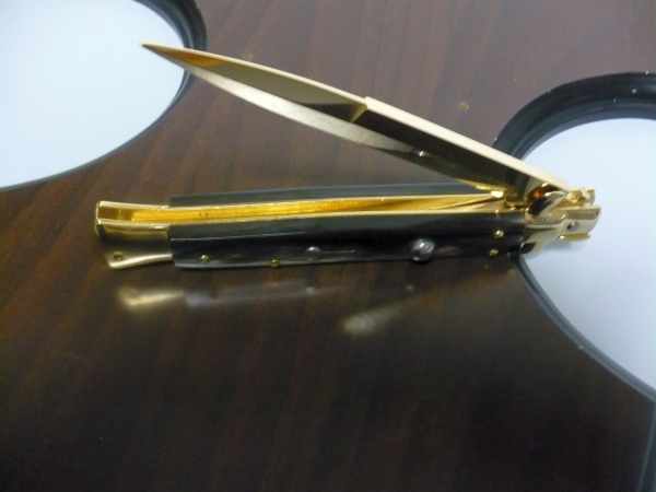 Frank Beltrame , italian stiletto placcato d'oro, pugnale - 28 cm , corno di bufalo, baionetta, modello FB 28/58B -1