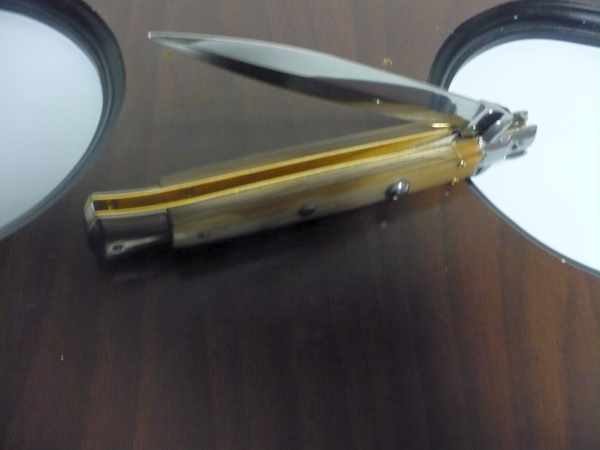 Frank Beltrame - italian stiletto, coltello a scatto, 28 cm -bufalo chiaro, lama dagger FB 28/48D- 8