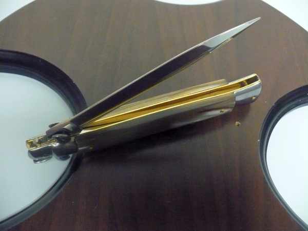 Frank Beltrame - italian stiletto, coltello a scatto, 28 cm -bufalo chiaro, lama dagger FB 28/48D- 8