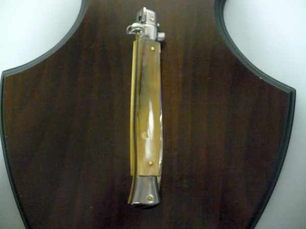 Frank Beltrame - italian stiletto, coltello a scatto, 28 cm -bufalo chiaro, lama dagger FB 28/48D- 7