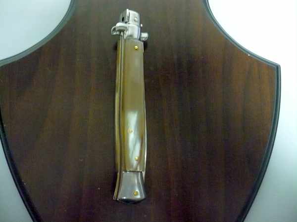Frank Beltrame - italian stiletto, coltello a scatto, 28 cm -bufalo chiaro, lama dagger FB 28/48D- 8