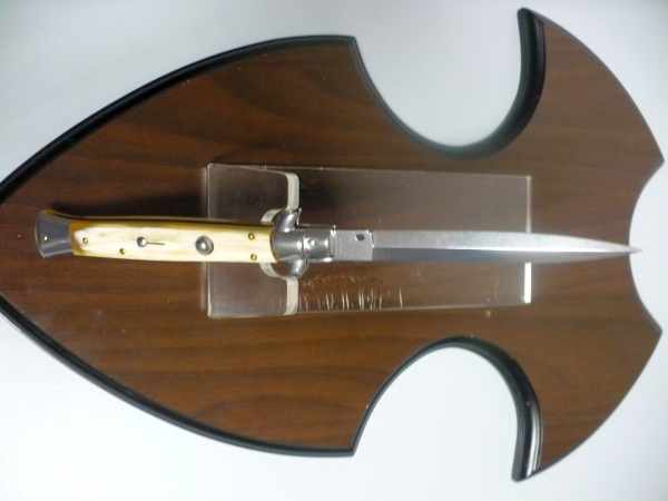 Frank Beltrame - italian stiletto, coltello a scatto, 28 cm -bufalo chiaro, lama dagger FB 28/48D- 7