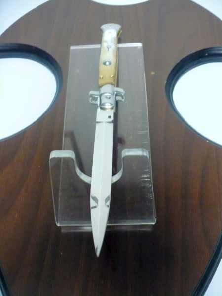 Frank Beltrame - italian stiletto, coltello a scatto, 28 cm -bufalo chiaro, lama dagger FB 28/48D- 8