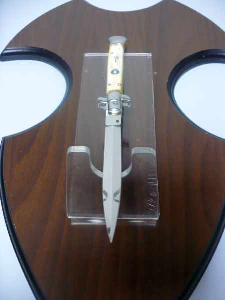 Frank Beltrame - italian stiletto, coltello a scatto, 28 cm -bufalo chiaro, lama dagger FB 28/48D- 7
