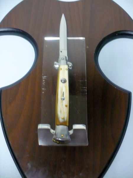 Frank Beltrame - italian stiletto, coltello a scatto, 28 cm -bufalo chiaro, lama dagger FB 28/48D- 7