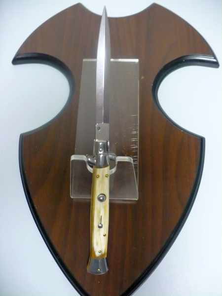 Frank Beltrame - italian stiletto, coltello a scatto, 28 cm -bufalo chiaro, lama dagger FB 28/48D- 7