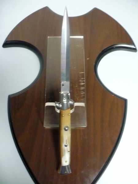 Frank Beltrame - italian stiletto, coltello a scatto, 28 cm -bufalo chiaro, lama dagger FB 28/48D- 8