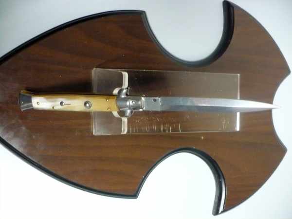 Frank Beltrame - italian stiletto, coltello a scatto, 28 cm -bufalo chiaro, lama dagger FB 28/48D- 8