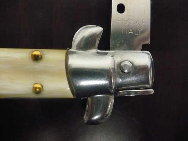 Frank Beltrame - italian stiletto, coltello a scatto, 28 cm -bufalo chiaro, lama dagger FB 28/48D- 7