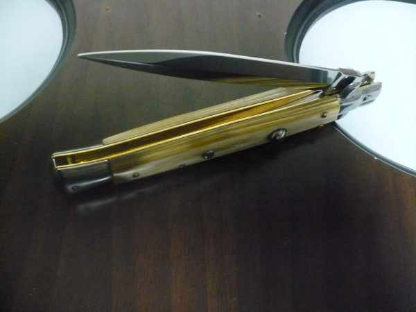 Frank Beltrame - italian stiletto, coltello a scatto, 28 cm -bufalo chiaro, lama dagger FB 28/48D- 7