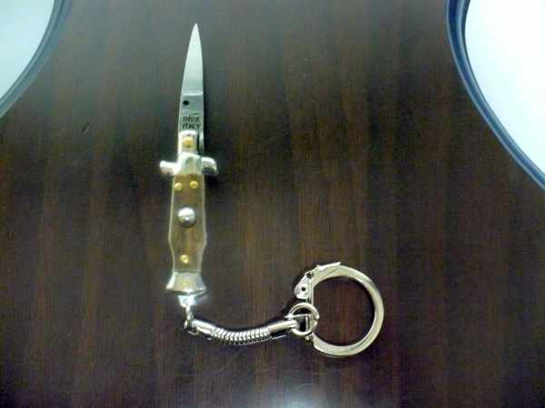 Mini coltello a scatto, italian stiletto - 7 cm corno di cervo / deer horn - lama classica, pugnale artigianale Maniago Italia