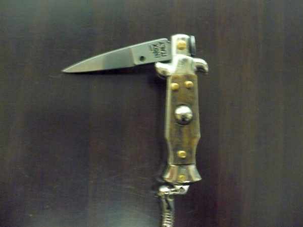 Mini coltello a scatto, italian stiletto - 7 cm corno di cervo / deer horn - lama classica, pugnale artigianale Maniago Italia
